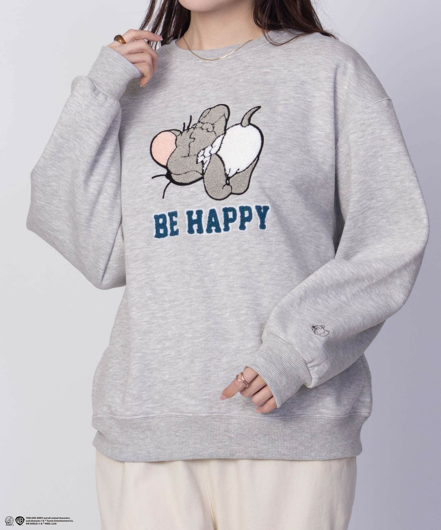 Tom and Jerry サガラ刺繍ルーズトレーナー レディース