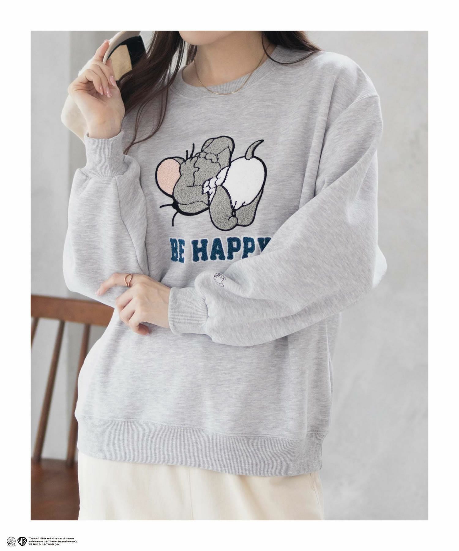 Tom and Jerry サガラ刺繍ルーズトレーナー レディース