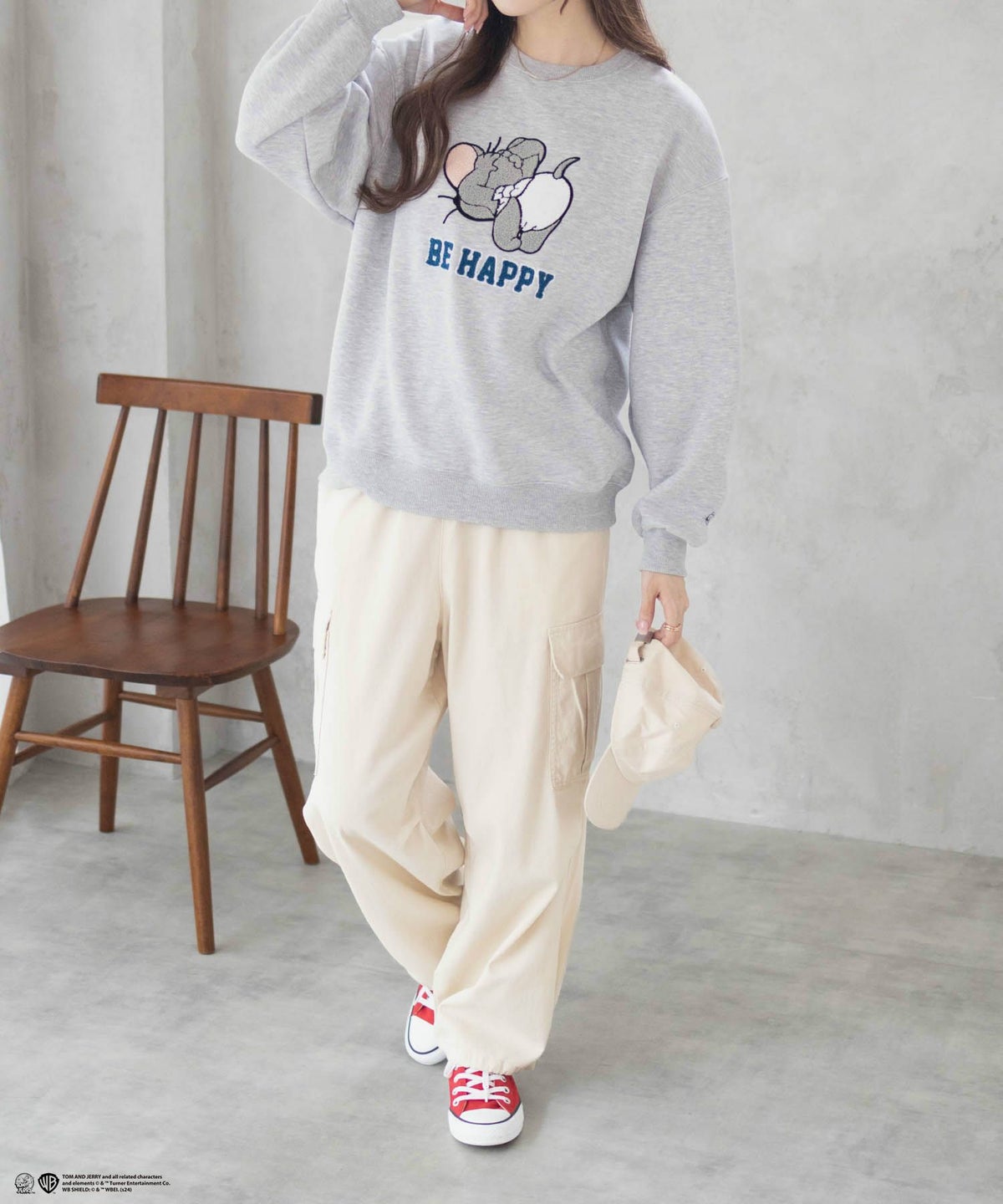 Tom and Jerry サガラ刺繍ルーズトレーナー レディース