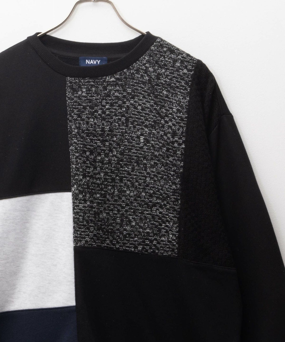 NAVY 裏毛ニット切替クルーネックプルオーバー メンズ