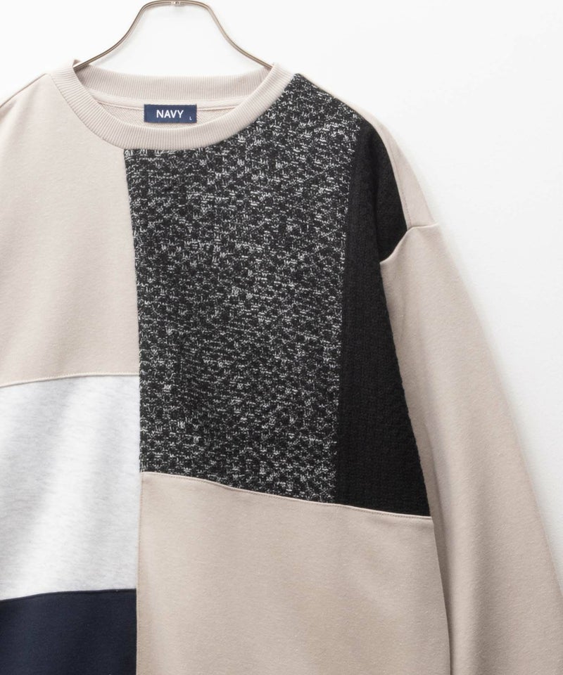 NAVY 裏毛ニット切替クルーネックプルオーバー メンズ商品画像-4