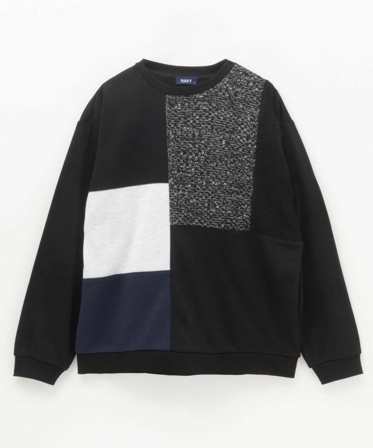 NAVY 裏毛ニット切替クルーネックプルオーバー メンズ