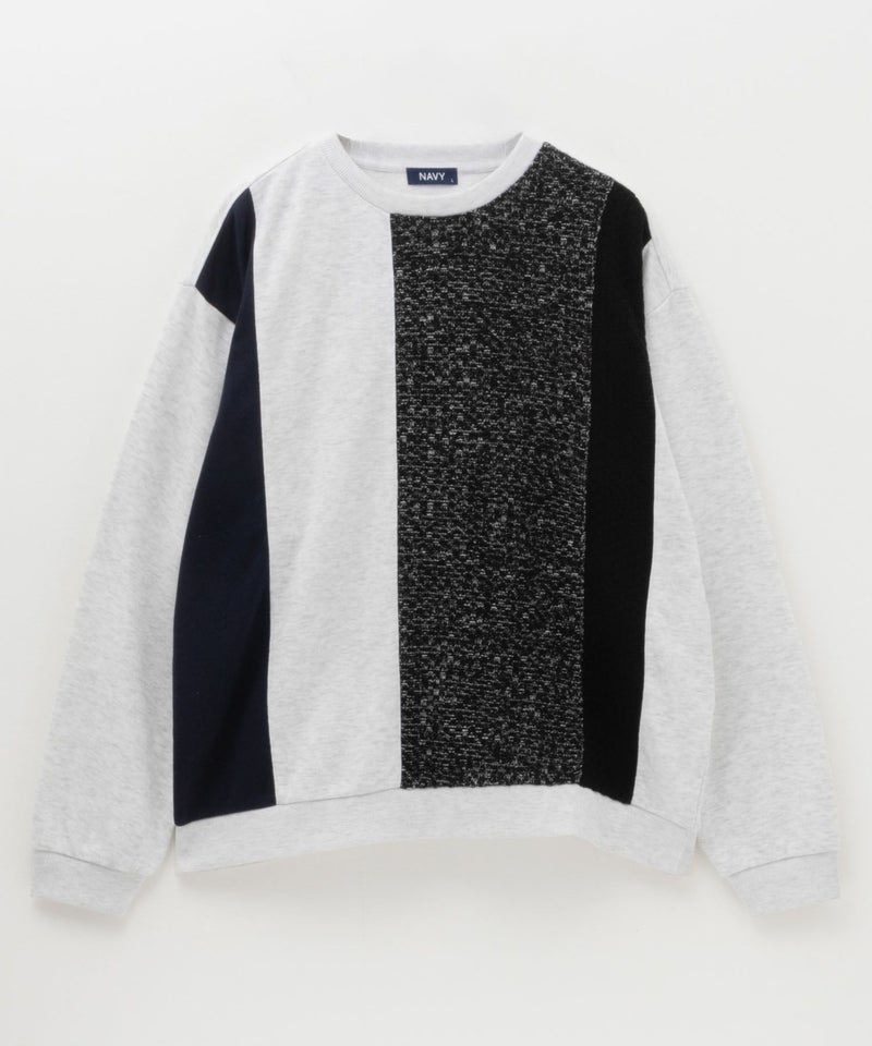 NAVY  裏毛ニット切替クルーネックプルオーバー メンズ商品画像-7