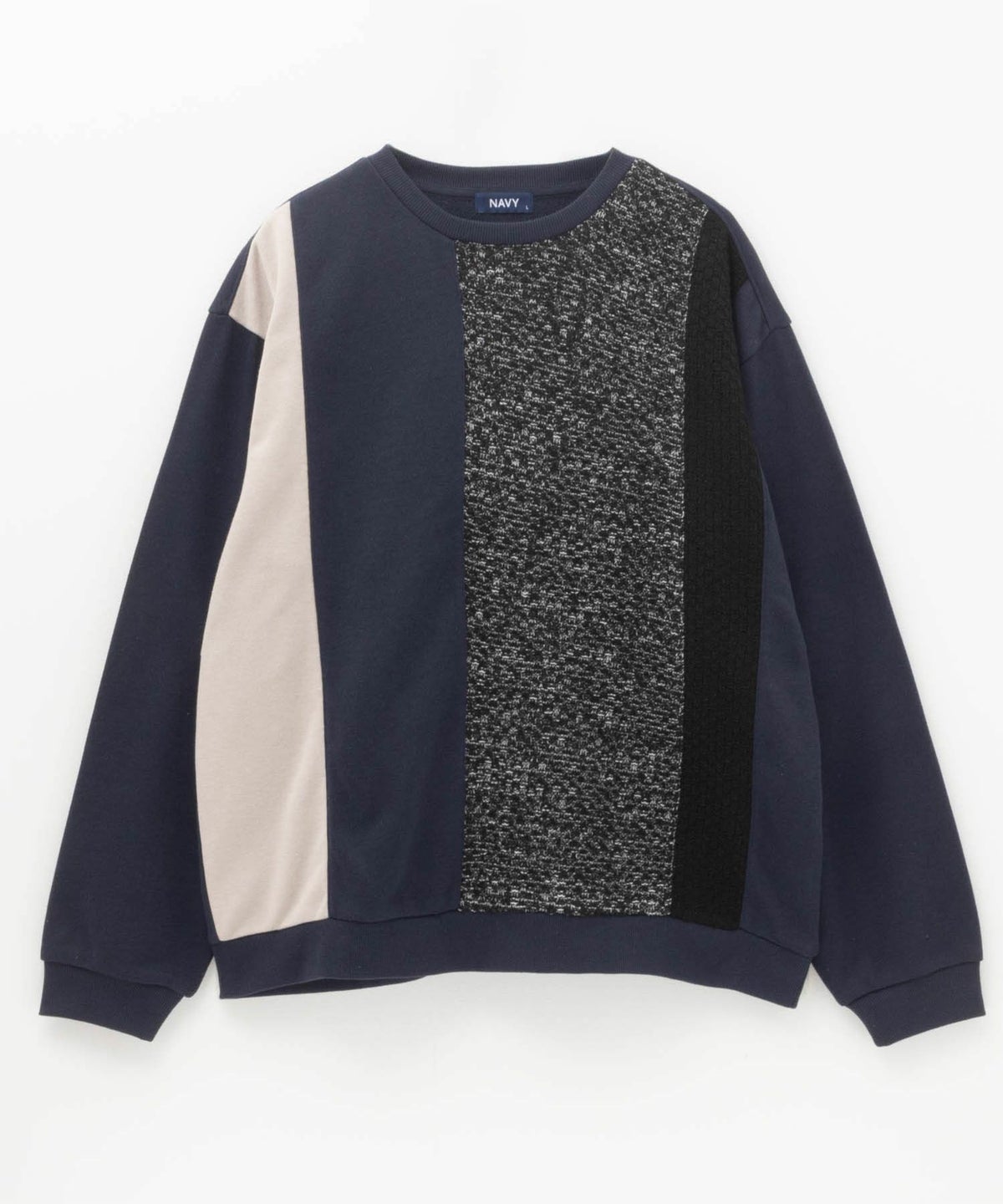 NAVY 裏毛ニット切替クルーネックプルオーバー メンズ