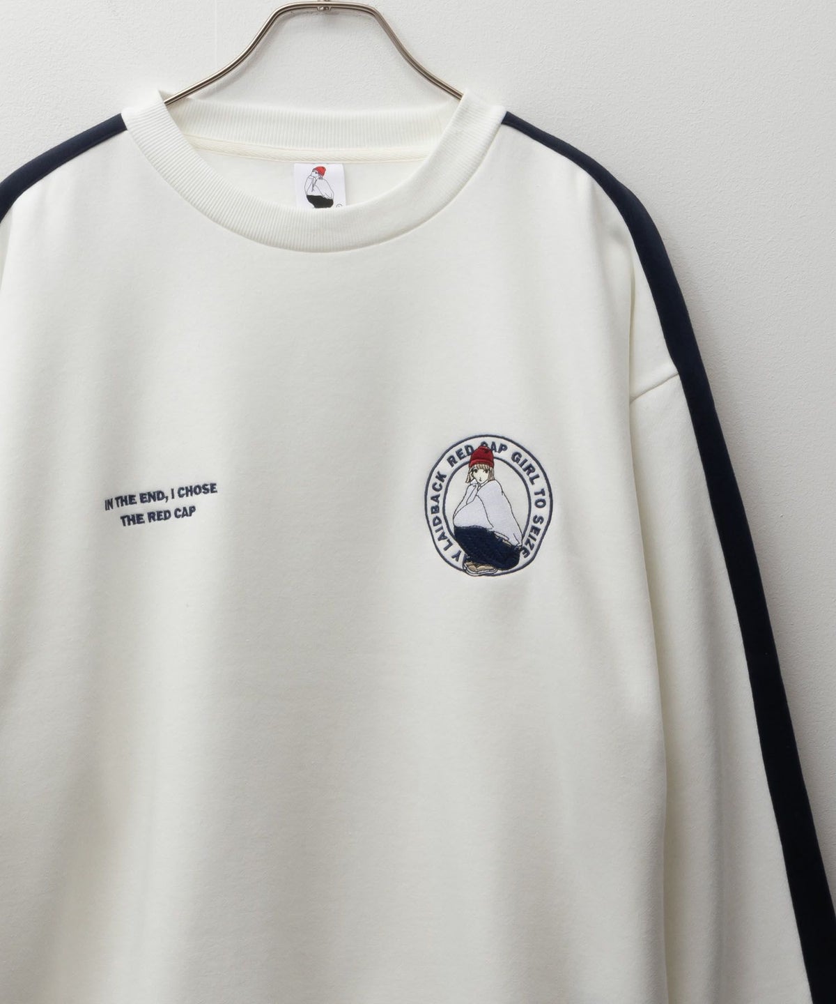 RED CAP GIRL 裏起毛袖ライン胸刺繍クルーネックスウェット メンズ