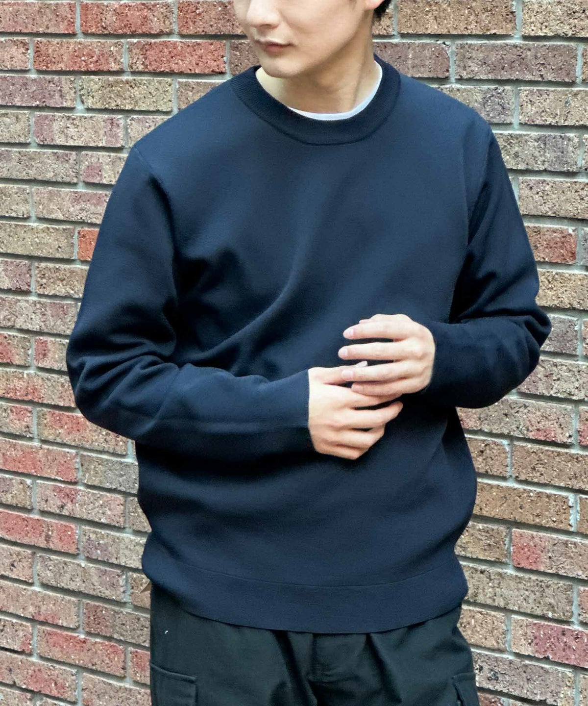 NAVY 12Gクルーネックニット メンズ
