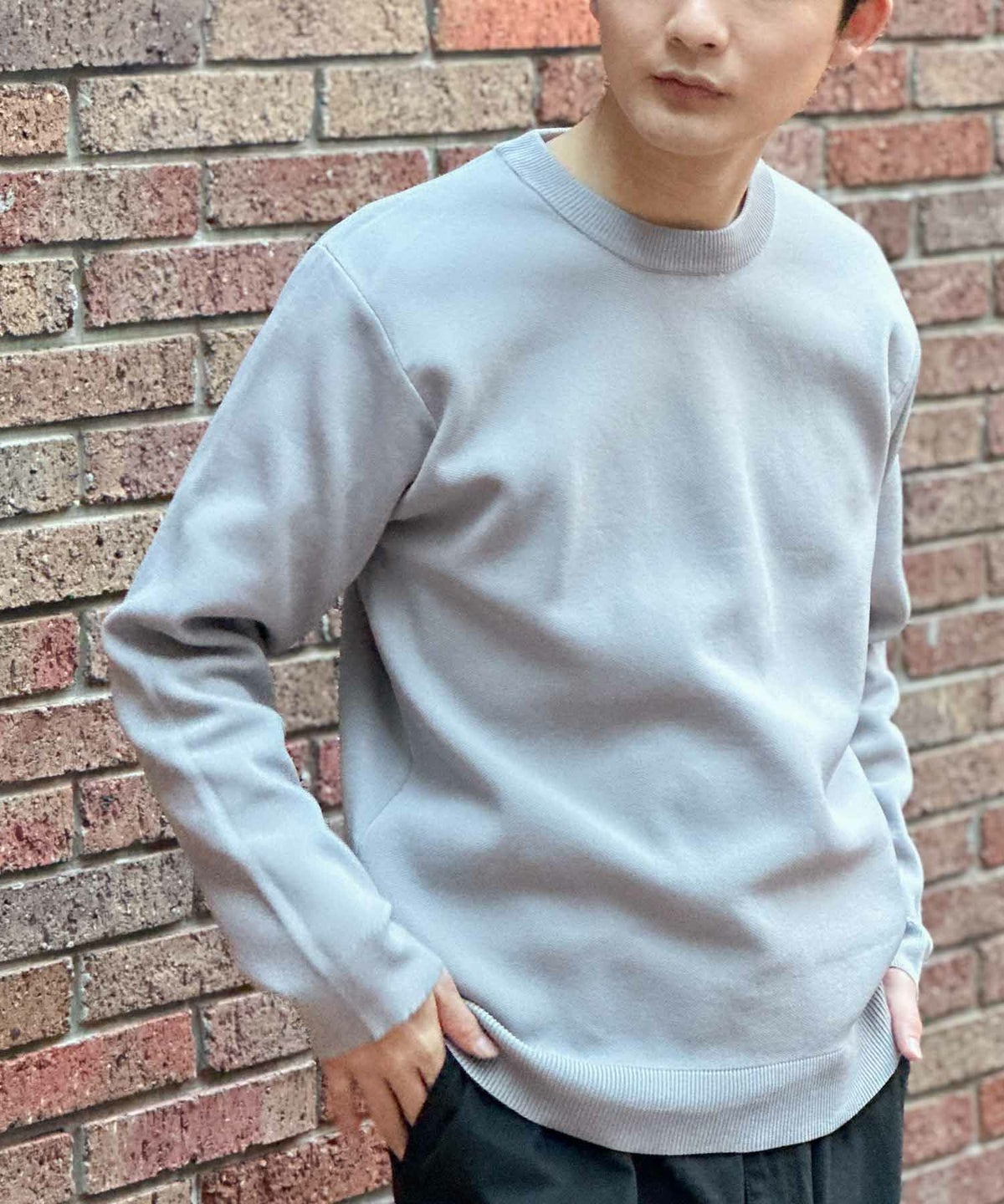 NAVY 12Gクルーネックニット メンズ