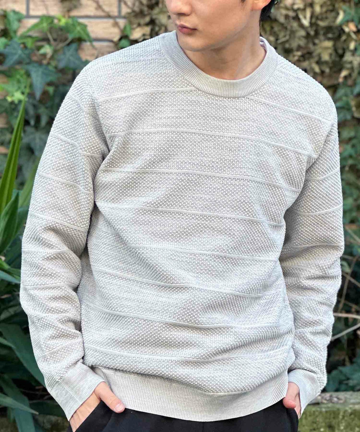 NAVY メッシュボーダーニット メンズ