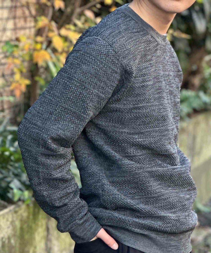 NAVY 軽快ニット メッシュボーダークルーネック メンズ商品画像-10
