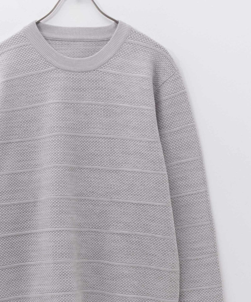 NAVY 軽快ニット メッシュボーダークルーネック メンズ商品画像-13