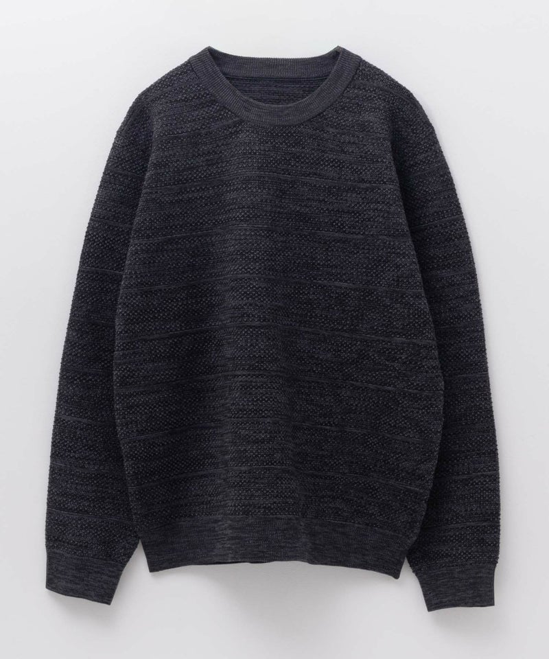 NAVY 軽快ニット メッシュボーダークルーネック メンズ商品画像-17