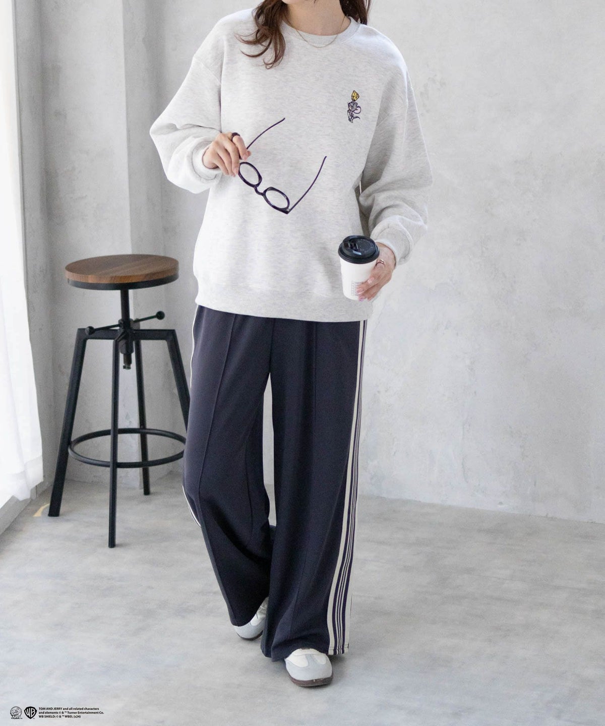 Tom and Jerry 刺繍ルーズトレーナー レディース