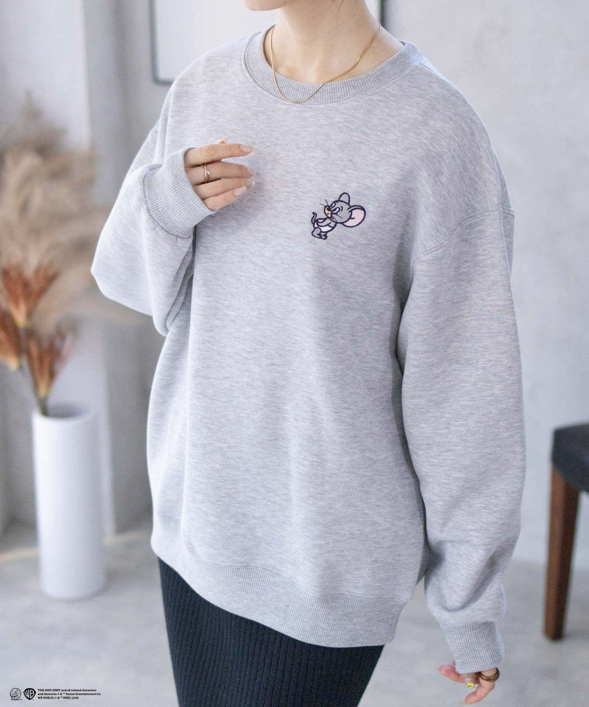 Tom and Jerry 刺繍ルーズトレーナー レディース