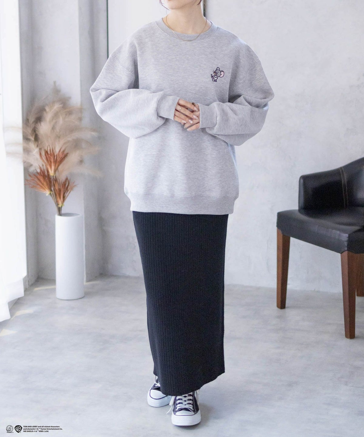 Tom and Jerry 刺繍ルーズトレーナー レディース