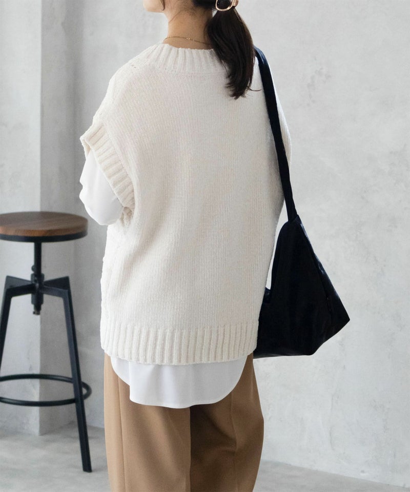 [期間限定knit]HusHusH  モールVネックニットベスト レディース商品画像-2