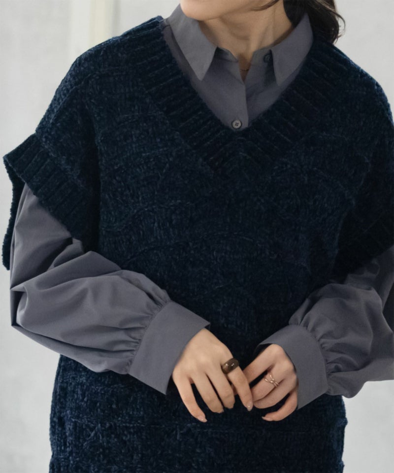 [期間限定knit]HusHusH  モールVネックニットベスト レディース商品画像-5