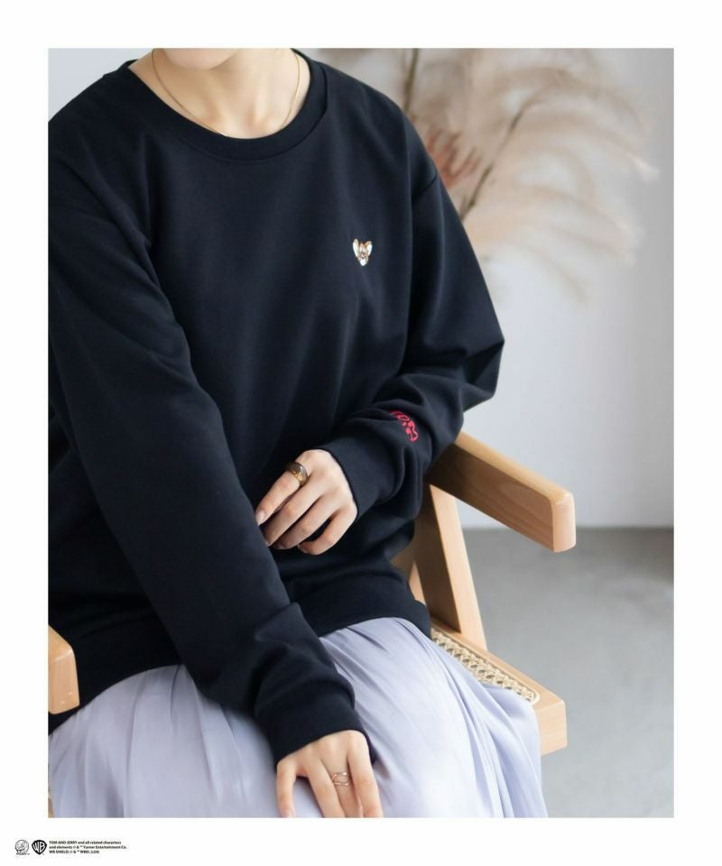 Tom and Jerry ポンチ素材 バックロゴフロッキートレーナー メンズ