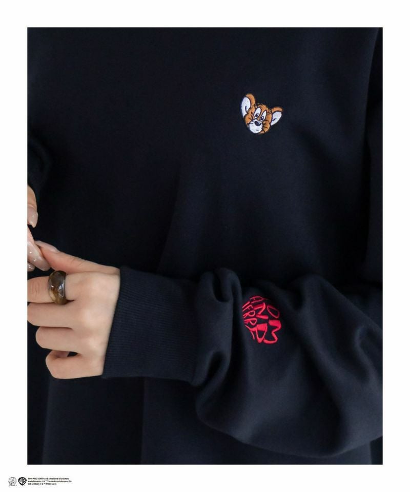 Tom and Jerry ポンチ素材 バックロゴフロッキートレーナー メンズ