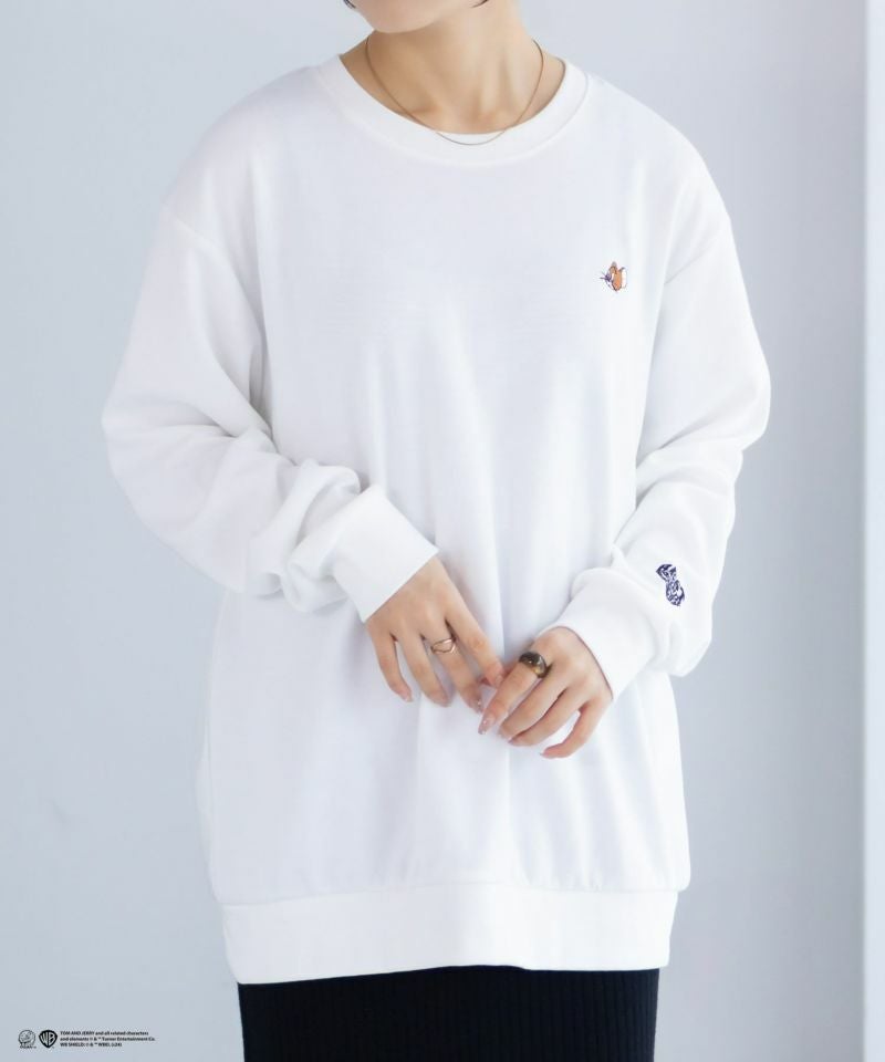 Tom and Jerry ポンチ素材 バックロゴフロッキートレーナー メンズ