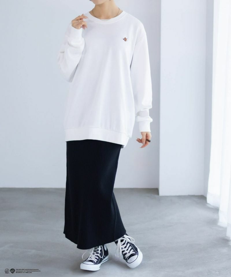 Tom and Jerry ポンチ素材 バックロゴフロッキートレーナー メンズ