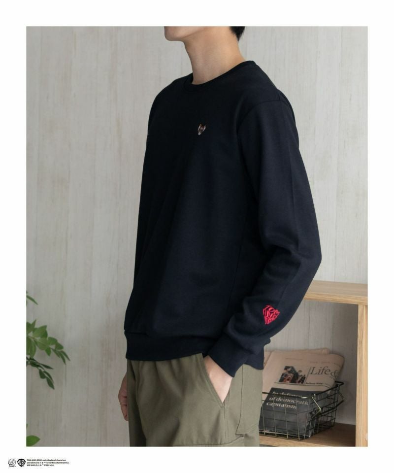 Tom and Jerry ポンチ素材 バックロゴフロッキートレーナー メンズ