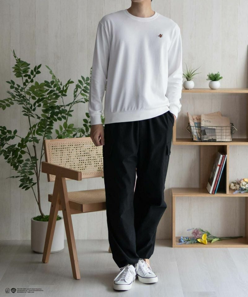 Tom and Jerry ポンチ素材 バックロゴフロッキートレーナー メンズ