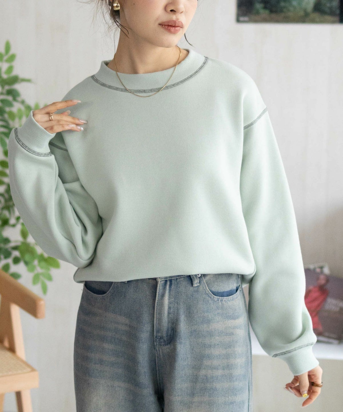 nAvy 配色ステッチトレーナー レディース