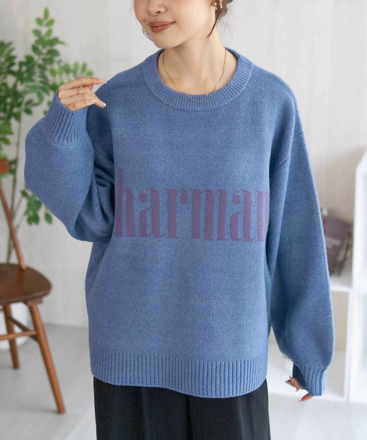 NAVY ロゴメッセージニット レディース