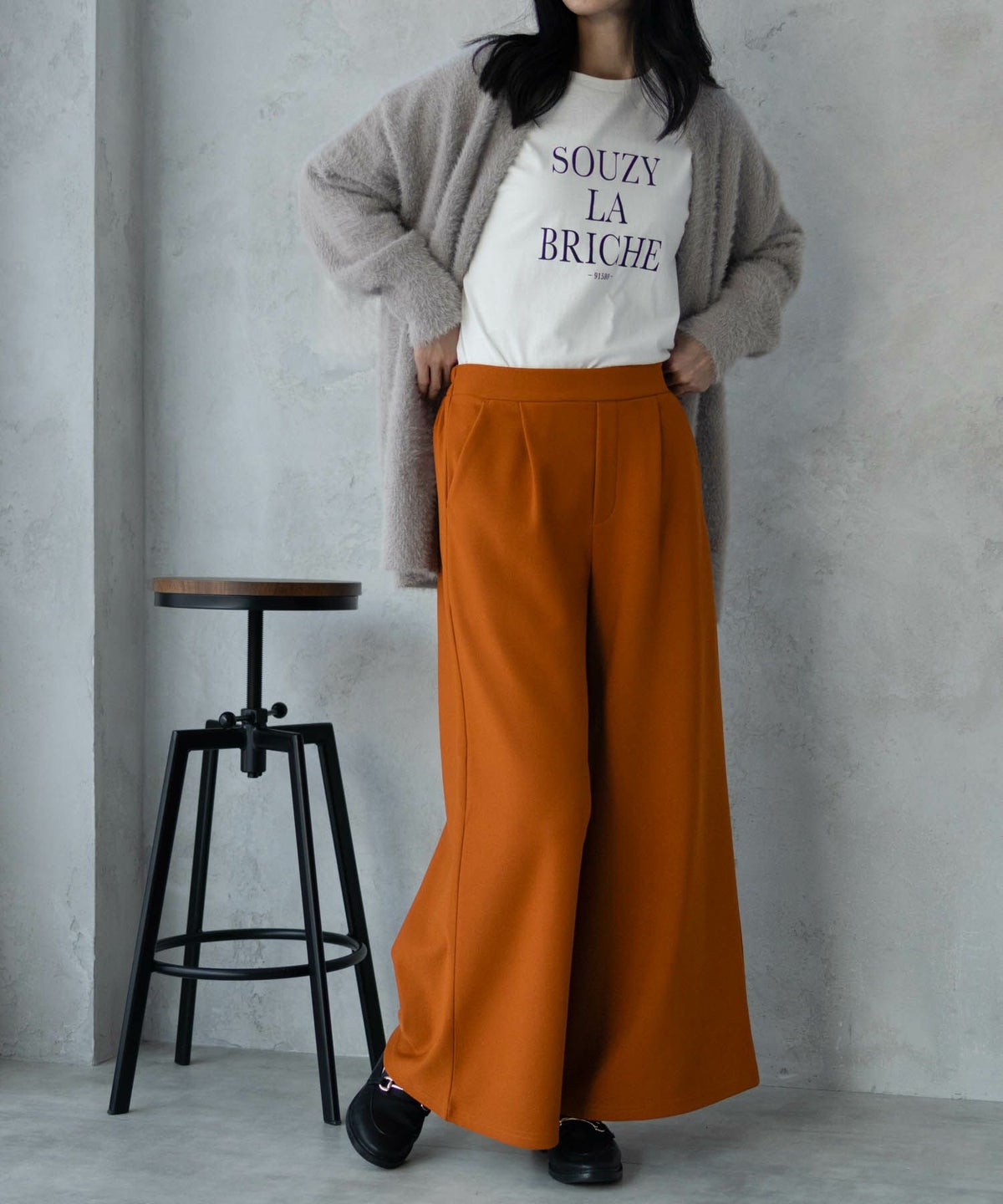 NAVY ボンディングワイドパンツ レディース