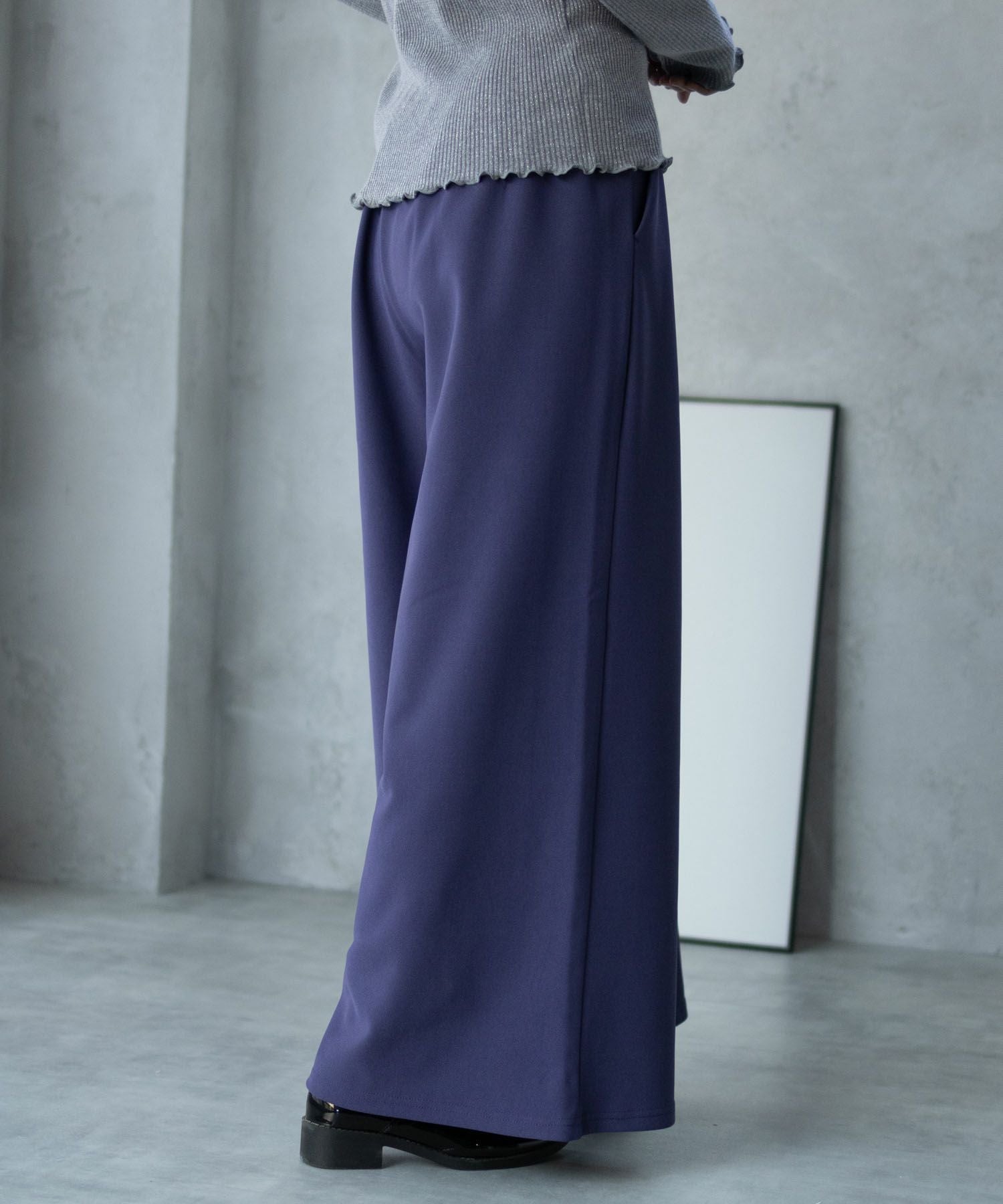 NAVY ボンディングワイドパンツ レディース