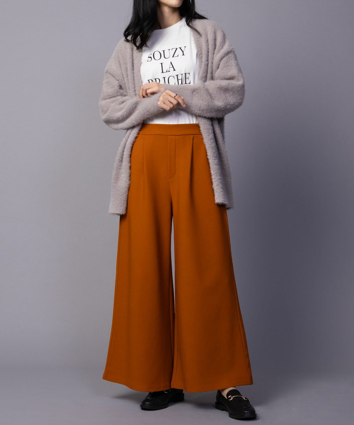 NAVY ボンディングワイドパンツ レディース