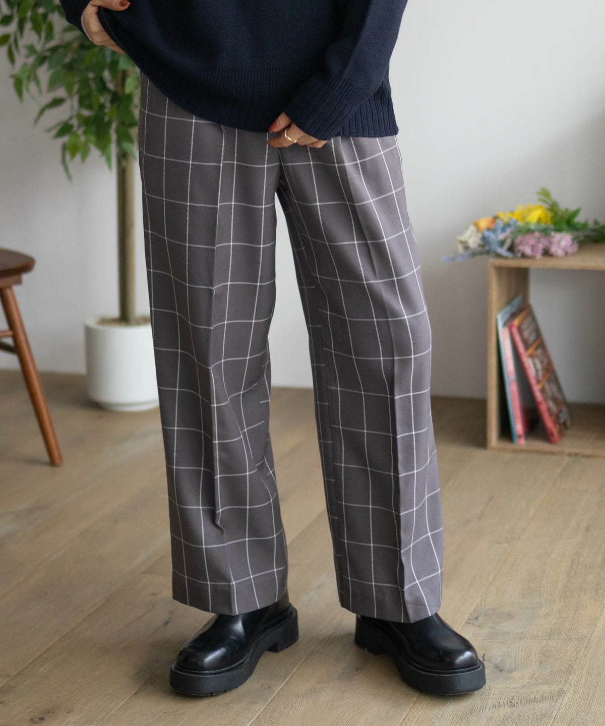 HusHusH チェックワイドパンツ レディース