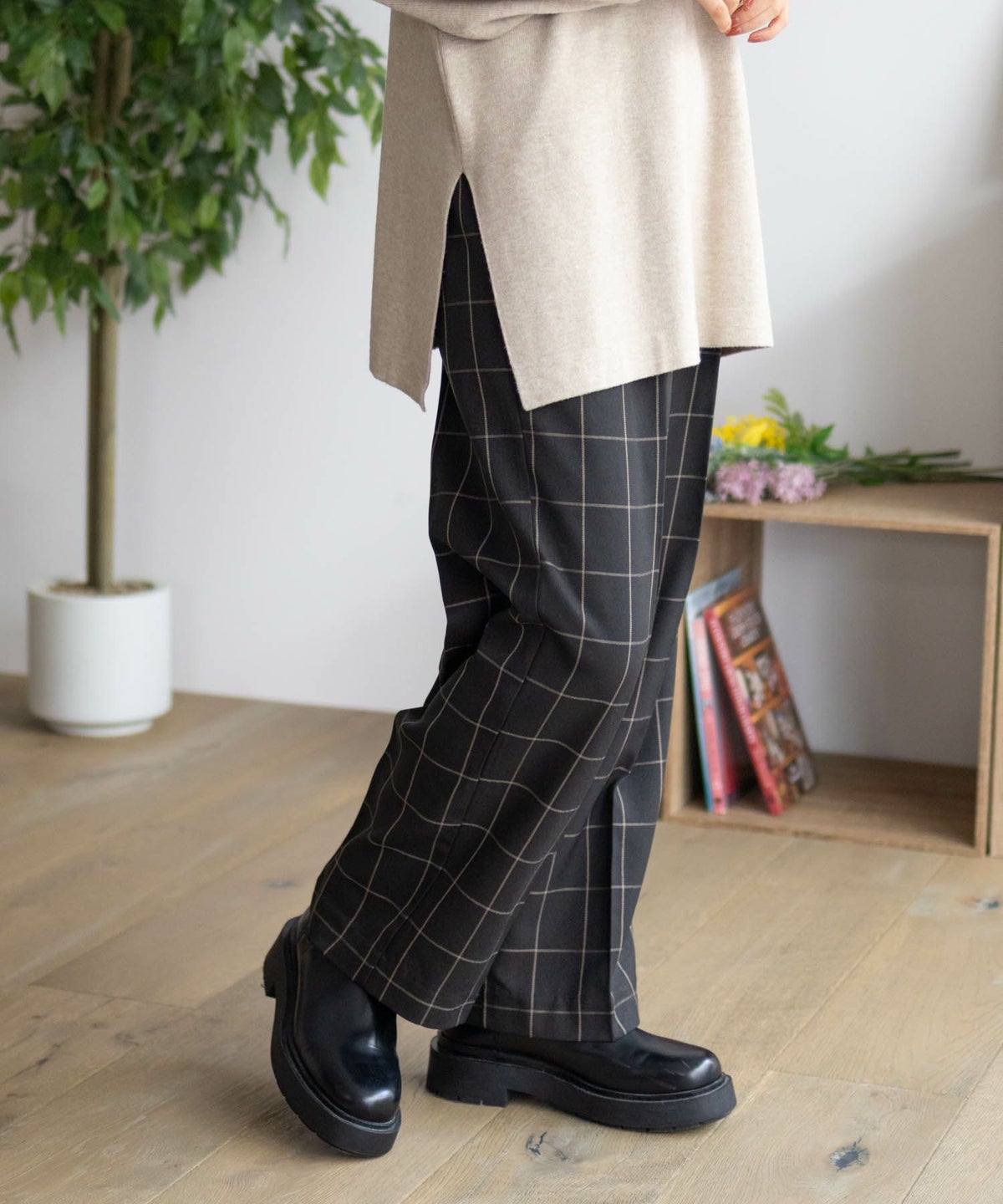 HusHusH チェックワイドパンツ レディース