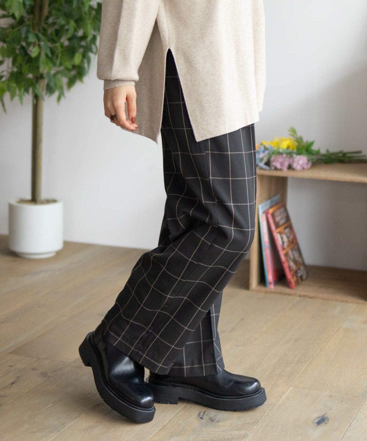 HusHusH チェックワイドパンツ レディース