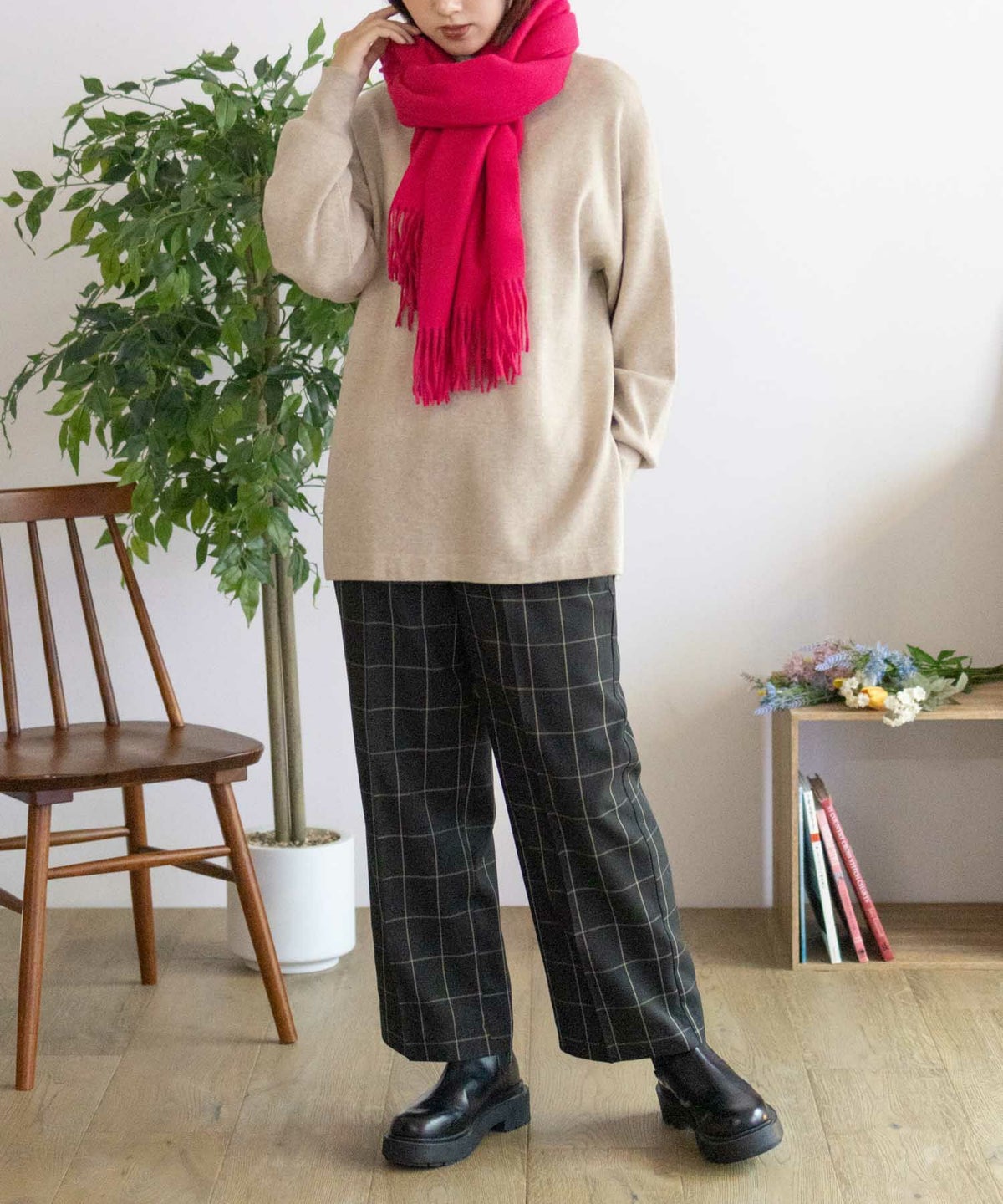 HusHusH チェックワイドパンツ レディース