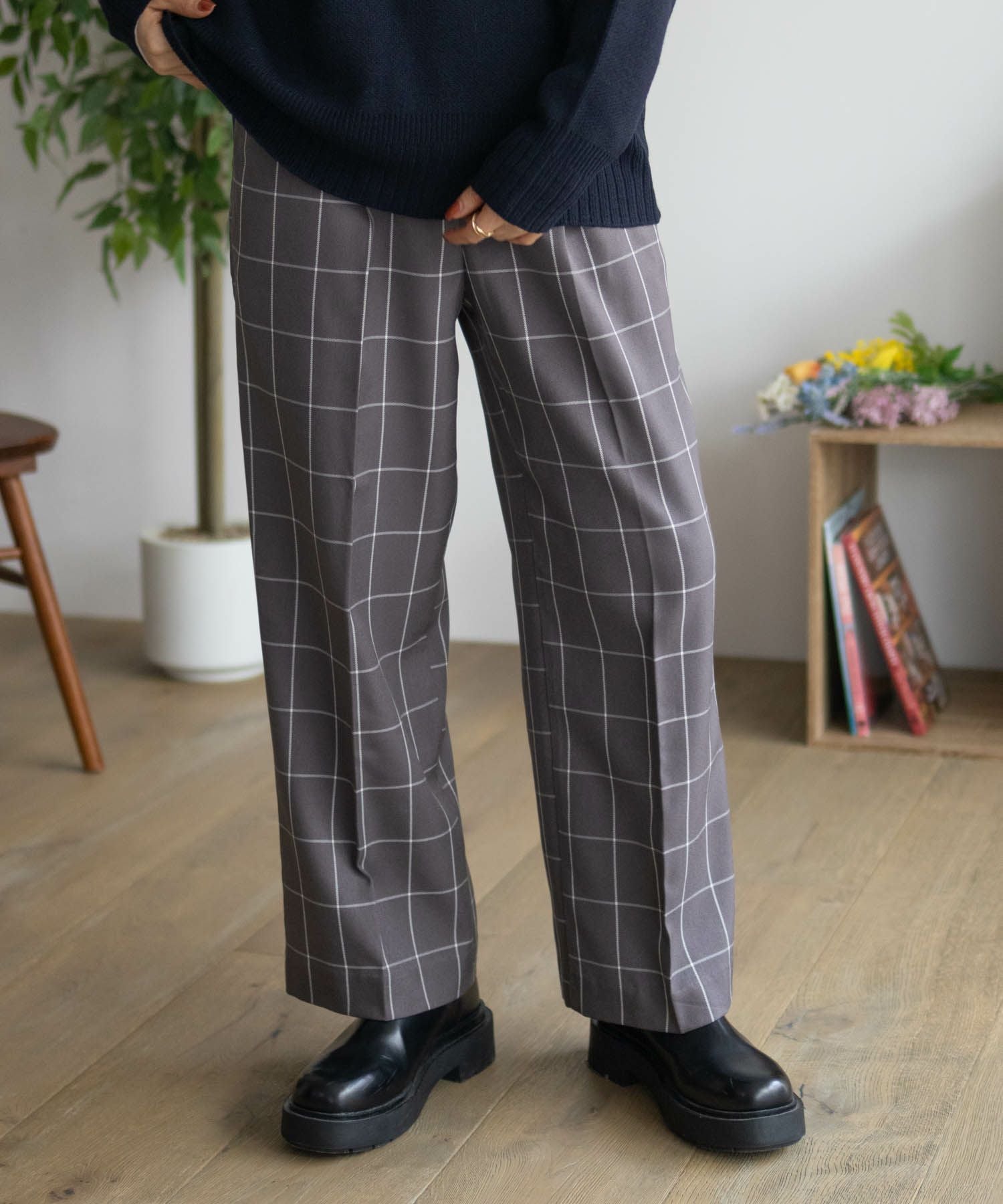 HusHusH チェックワイドパンツ レディース