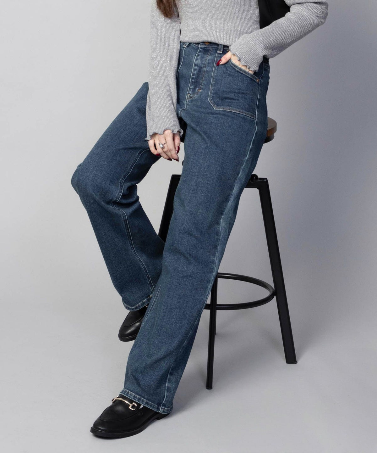 C17 ベイカーポケットワイドデニムパンツ レディース