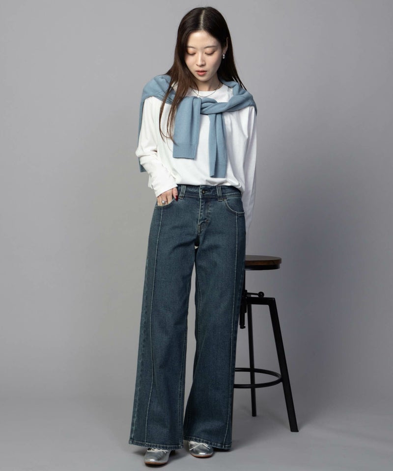 C17  タックワイドバギーデニムパンツ レディース商品画像-15