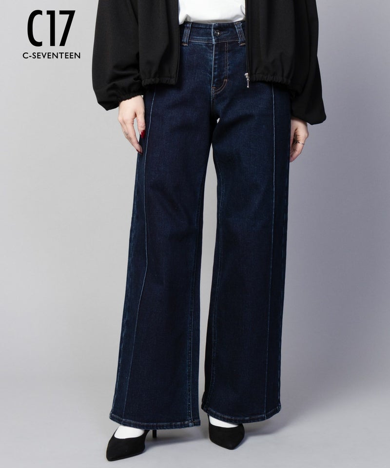 C17  タックワイドバギーデニムパンツ レディース商品画像-1