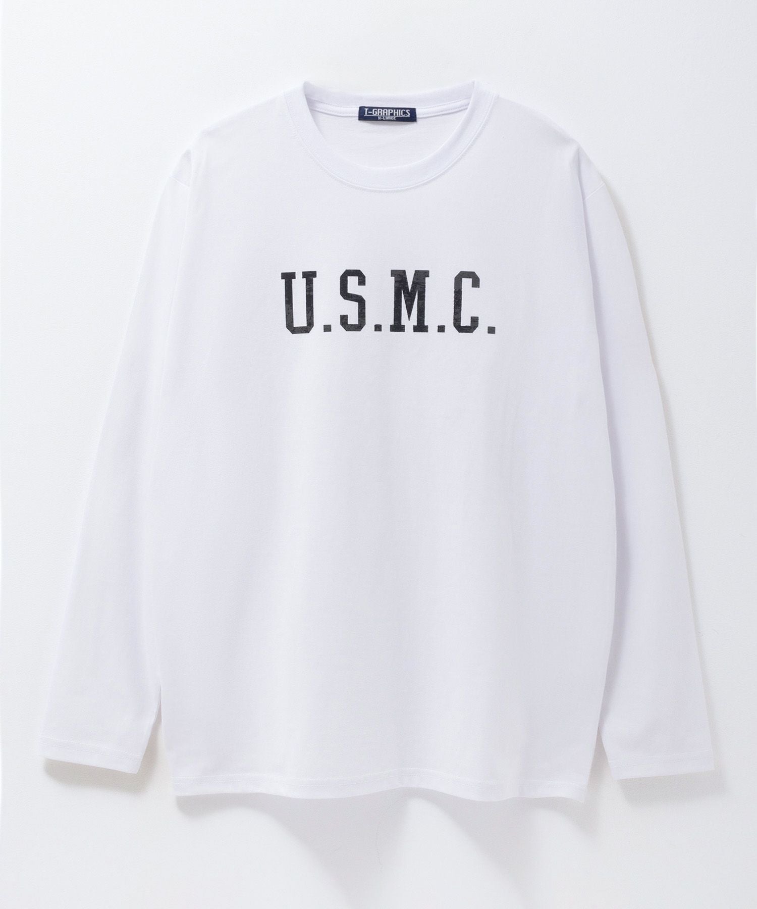 MACHATTホワイト グラフィックプリント 長袖Tシャツ T-GRAPHICS ミリタリープリント長袖Tシャツ メンズ
