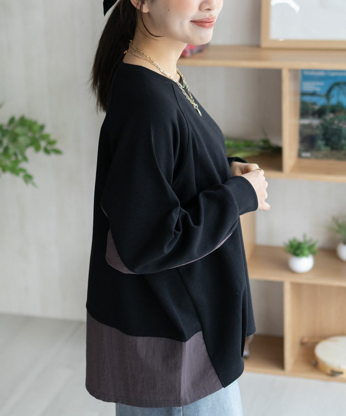 nAvy 異素材切替プルオーバー レディース