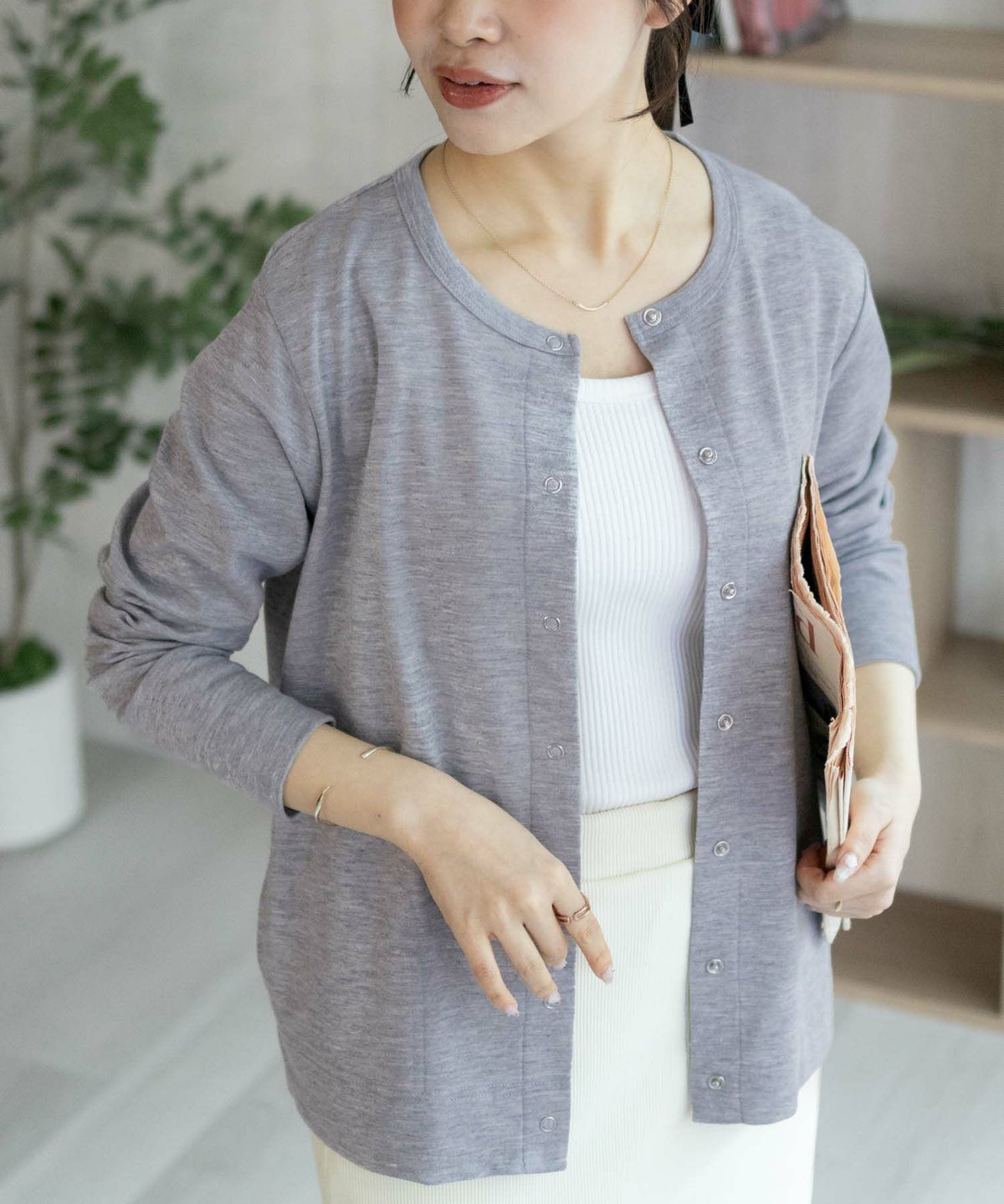 NAVY SARARI UVカットカーディガン ドットボタン レディース