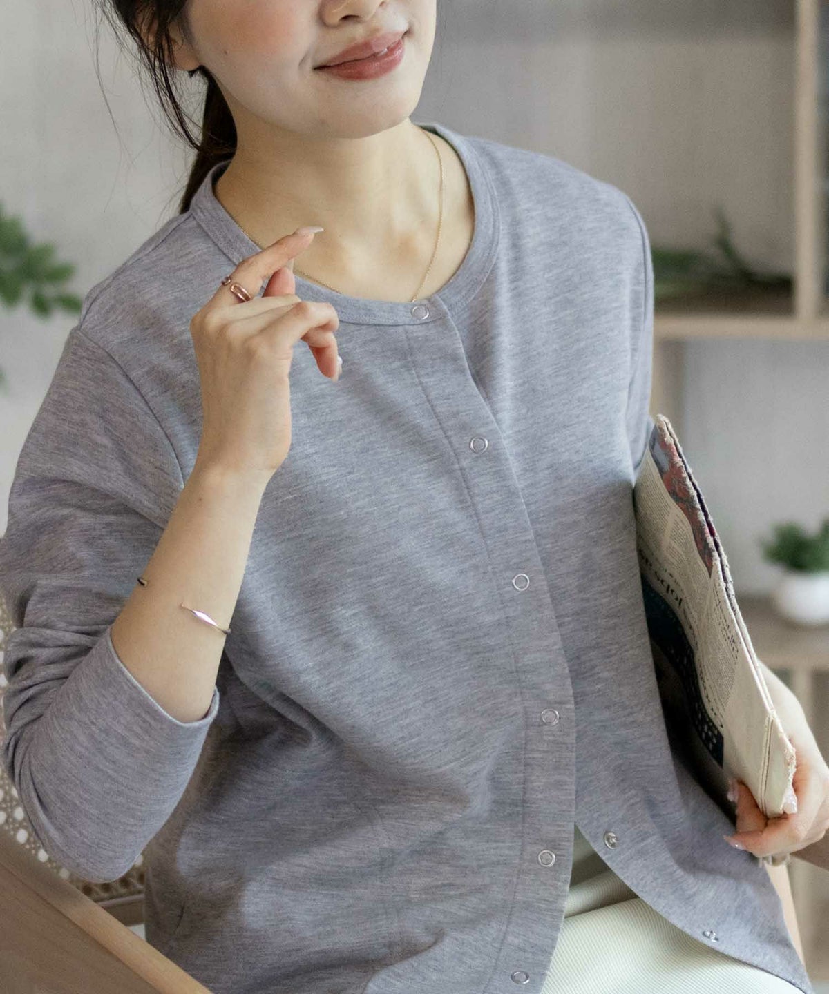 NAVY SARARI UVカットカーディガン ドットボタン レディース