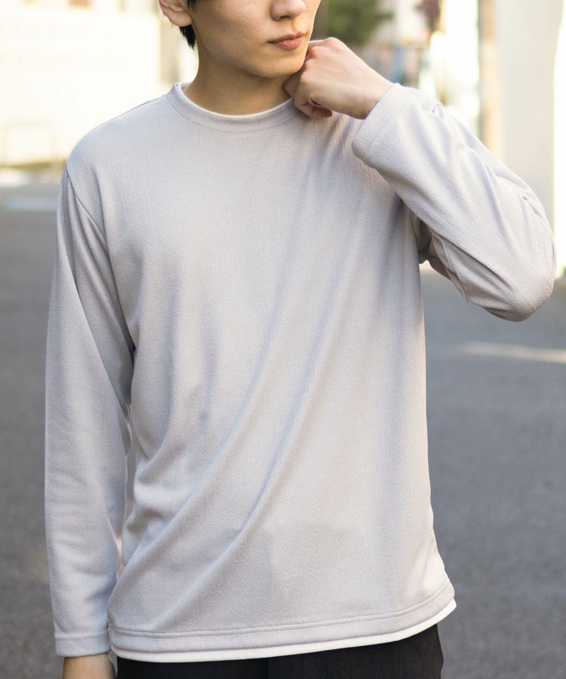 NAVY ストライプフェイクレイヤード長袖Tシャツ メンズ商品画像-3