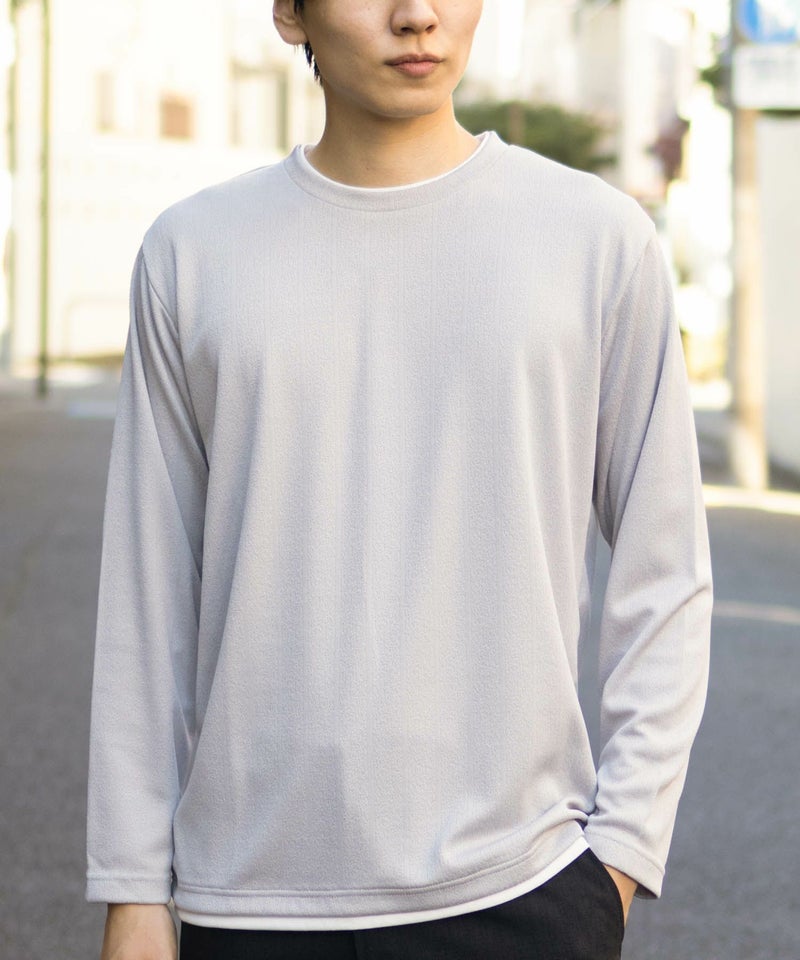 NAVY ストライプフェイクレイヤード長袖Tシャツ メンズ商品画像-4