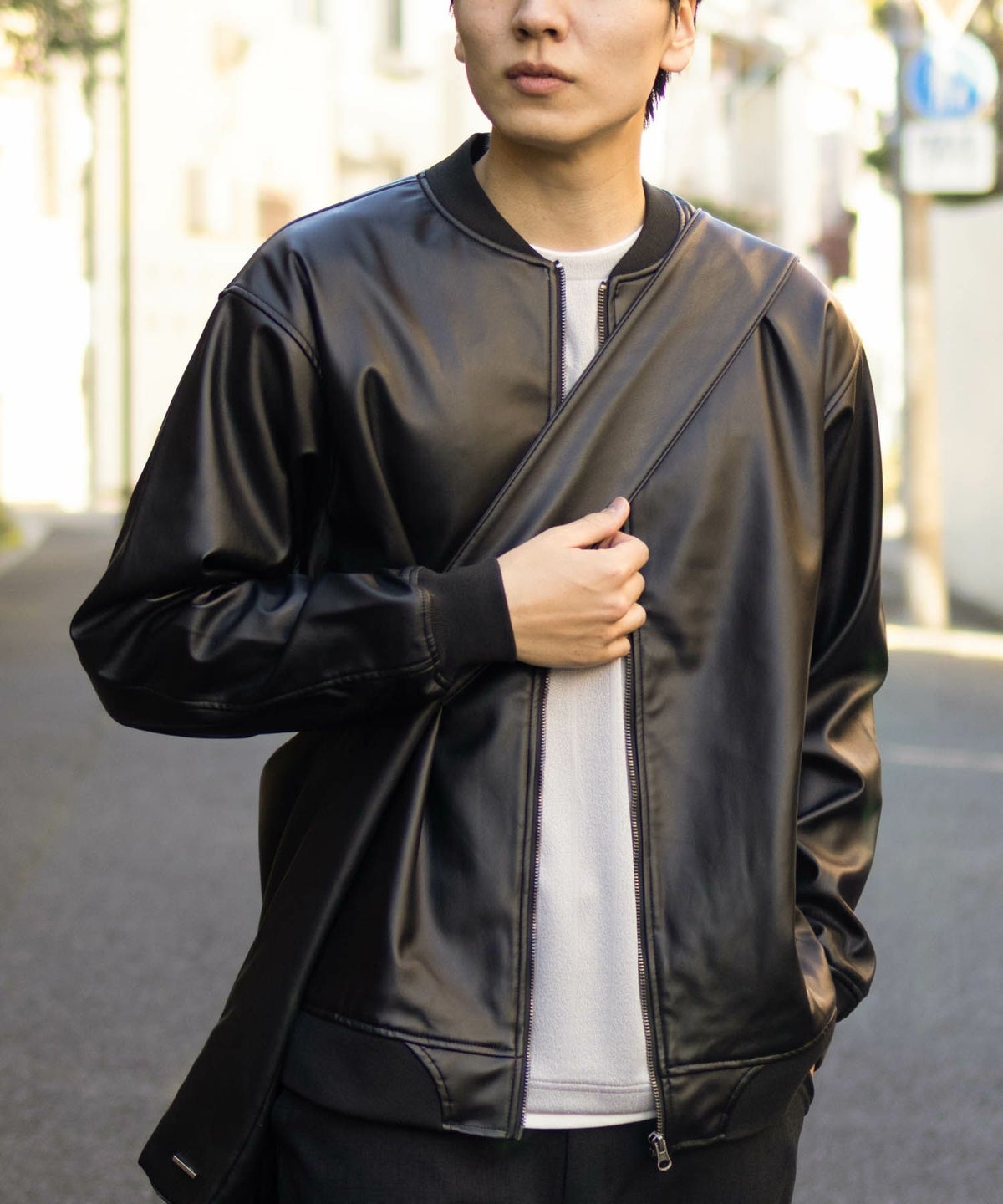 NAVY ストライプフェイクレイヤード長袖Tシャツ メンズ