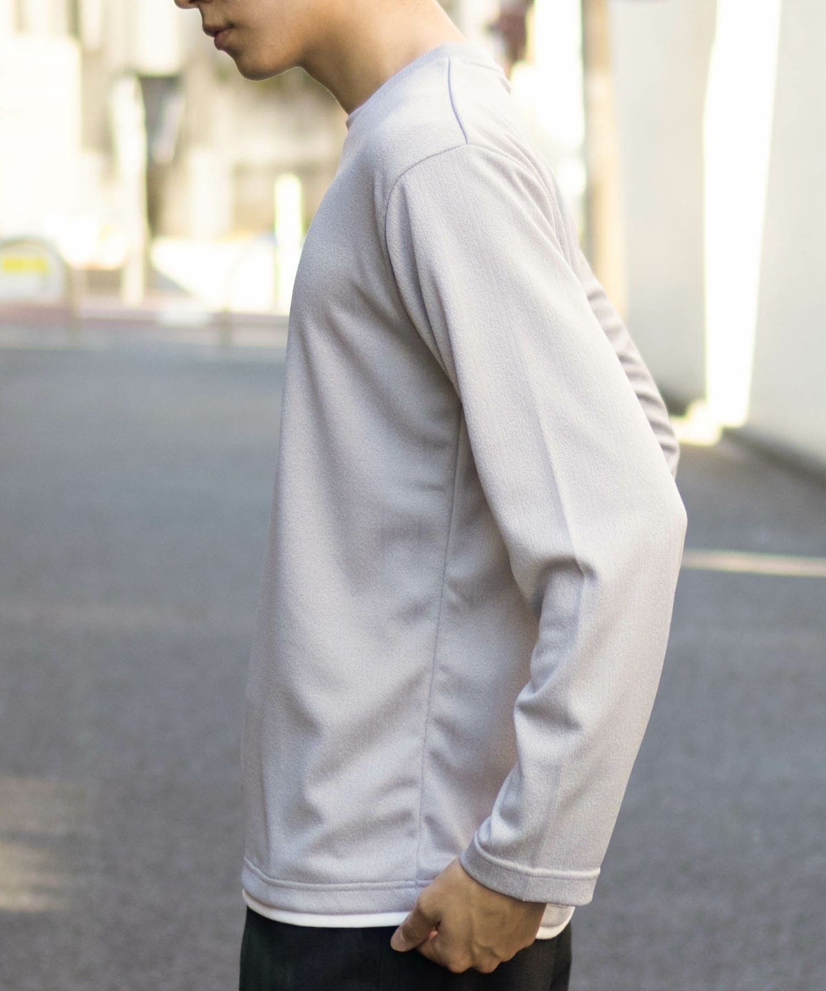 NAVY ストライプフェイクレイヤード長袖Tシャツ メンズ