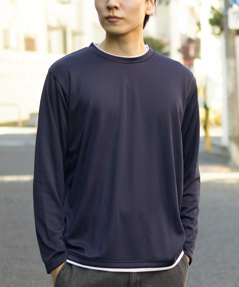 NAVY  ストライプフェイクレイヤード長袖Tシャツ メンズ商品画像-10