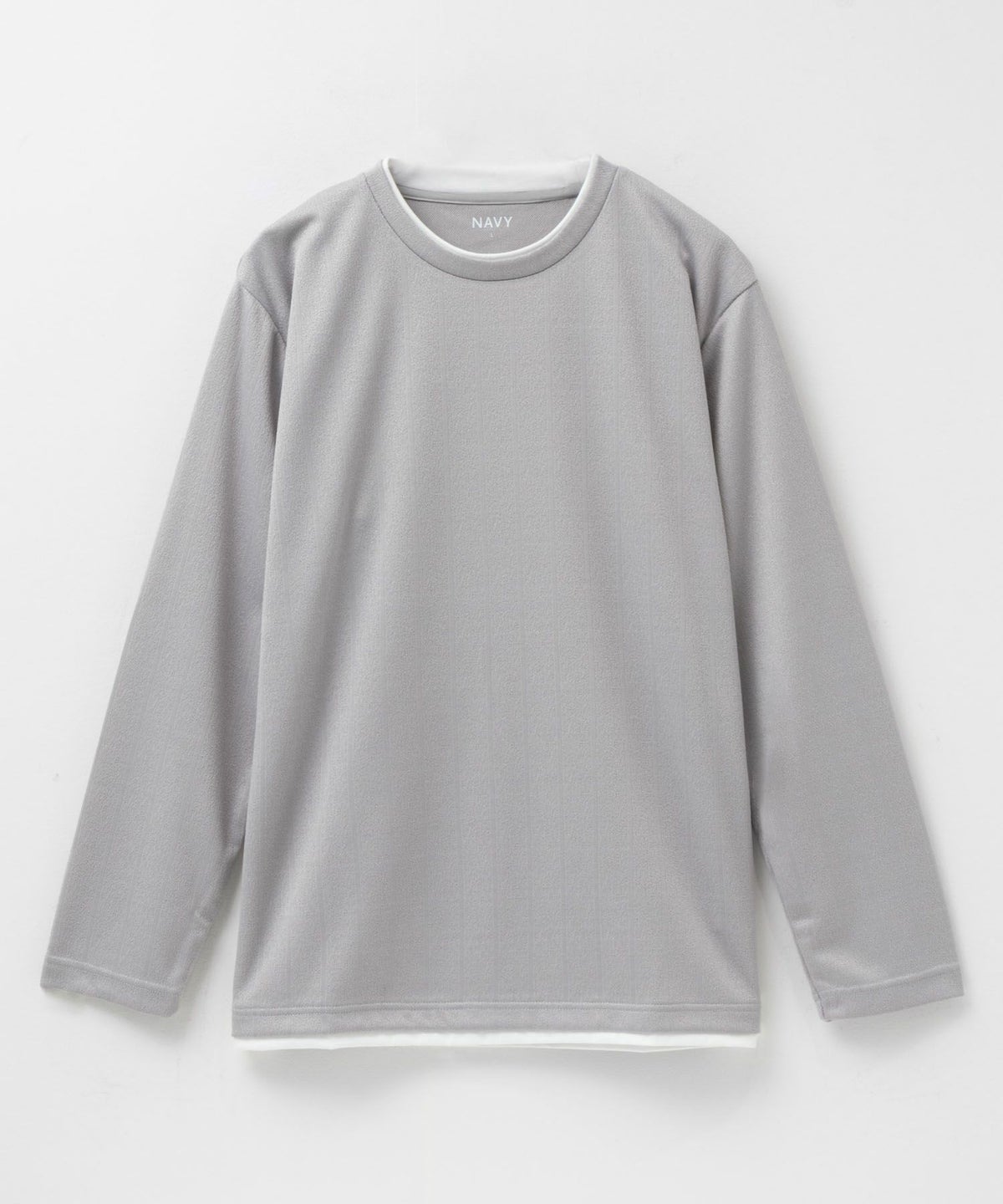 NAVY ストライプフェイクレイヤード長袖Tシャツ メンズ