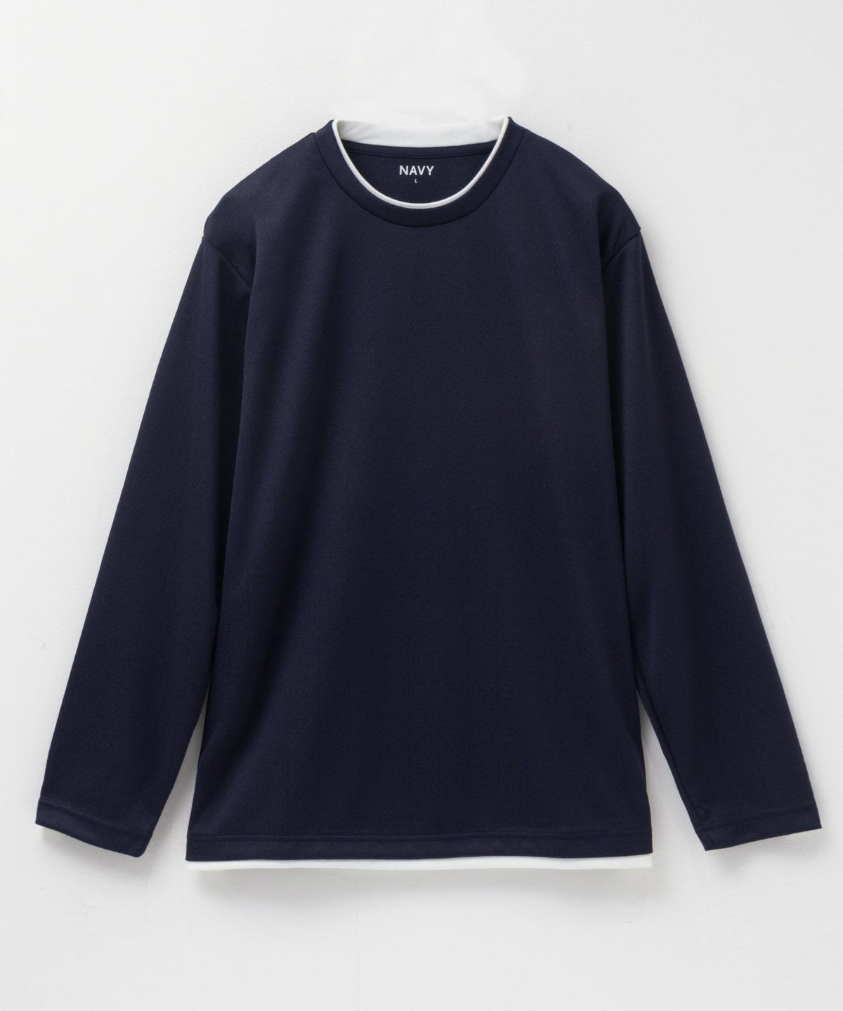 NAVY ストライプフェイクレイヤード長袖Tシャツ メンズ